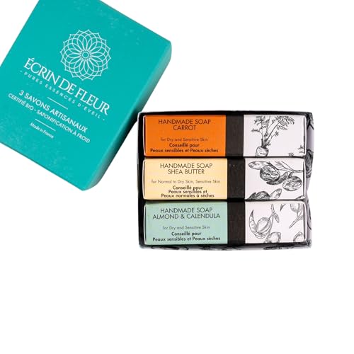 Écrin De Fleur - Sapone Artigianale Biologico Confezione Da 3 (Sapone Al Karitè 1X90G, Sapone Alla Carota 1X90G, Sapone Alla Mandorla E Calendula 1X90