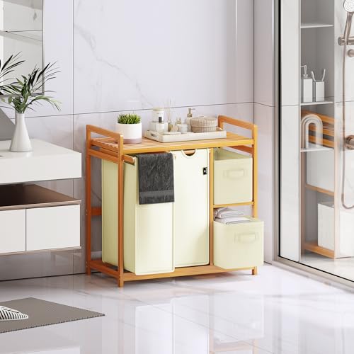 Meuble de rangement linge 140l avec structure noble en bambou - 3