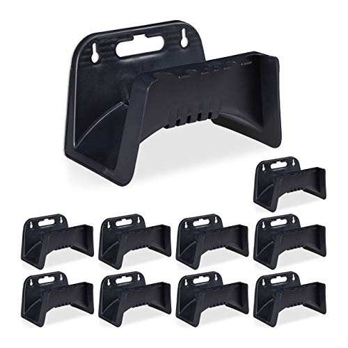 Relaxdays 10 x Hose Holder, Plastic Wall-mounted Hosepipe Holder, Bracket For Garden Hose, HWD 14 x 24 x 16 cm, Black