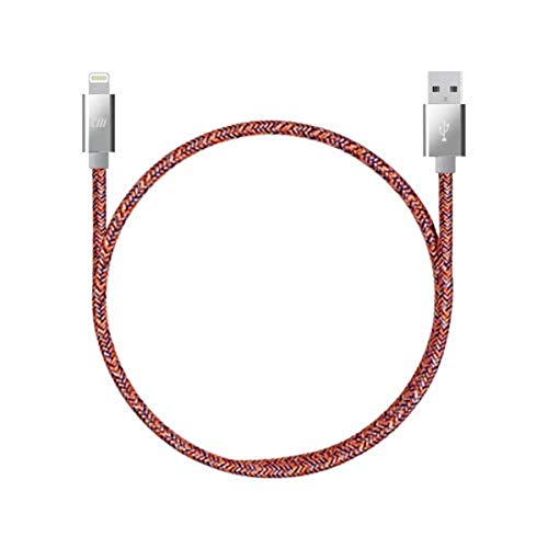 Double Braided Nylon Lightning Charging Cable (3 feet) - MFi Certified iPhone Charger - Tangle Free, Wear Resistant - Compatible with iPhone 8/8 Plus, X, iPad, iPad Pro, iPod Mini - Pink/Orange by