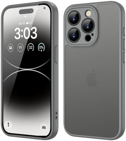 ORDA für iPhone 14 Pro Hülle, Vollständiger Kameraschutz Stoßfest, Grau | Matt Handyhülle, Kratzfest Transluzente Rückseite Schutzhülle, Anti-Fingerabdruck Case