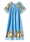 AmeriMark Women's & Women's Plus Floral Flower Lounge Dress- Short Sleeve Gown Sleepwear for Ladies, French Blue Floral, 1X