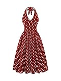 Milumia Women's Polka Dots Halter Long Dress Backless A Line Flared Vintage Party Club Dresses Red and White Small
