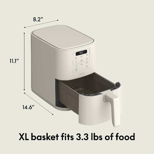 bella 4Qt Slim Air Fryer, Fits-anywhere™ Kitchenware, EverGood™ Ceramic Nonstick Coating, Adjustable Temperature, 6 Preset Cooking Options, 60 Min Auto Shutoff w Audible Tone, 3.3lb Capacity, Oatmilk — view 6