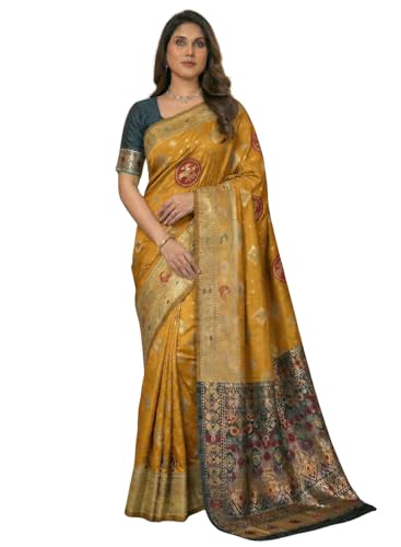 Image of C J Enterprise Women's Pure Soft Silk Saree With Blouse Piece For Wedding (Diamond-Patola)