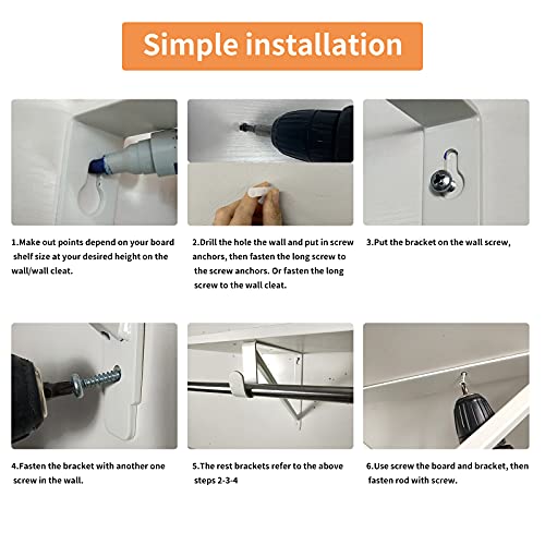 image for Homydom Heavy Duty Closet Shelf and Rod Brackets (White, 3 Pack)