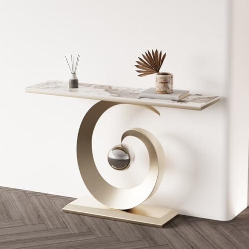 Mesa consola moderna de mármol sintético con estantes de almacenamiento para entrada 2