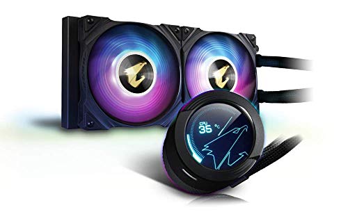 GIGABYTE AORUS �ȈՐ��� CPU�N�[���[ GP-AORUS WATERFORCE X 240 (�~�` LCD �f�B�X�v���C���ڌ^�ȈՐ���, RGB Fusion 2.0 �Ή�, 2�A 120mm ARGB �t�@������)