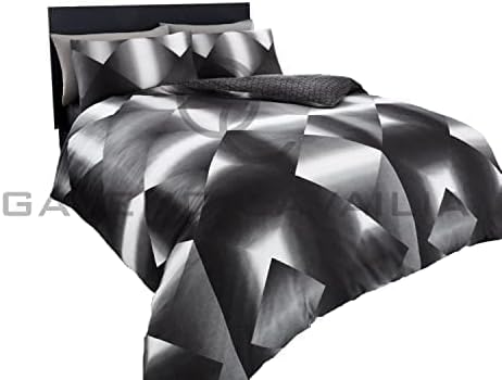 GC GAVENO CAVAILIA Geometric Duvet Cover King, Reversible Triangle Bedding Sets, Polycotton Quilt Covers, Black