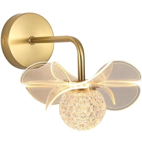 LUOYAOB Aplique de Pared industrial Vintage Lámpara de pared LED de noche con forma de flor nórdica, moderna, regulable, dorada, for tocador, estilo medieval, for pasillo, baño y sala de estar.