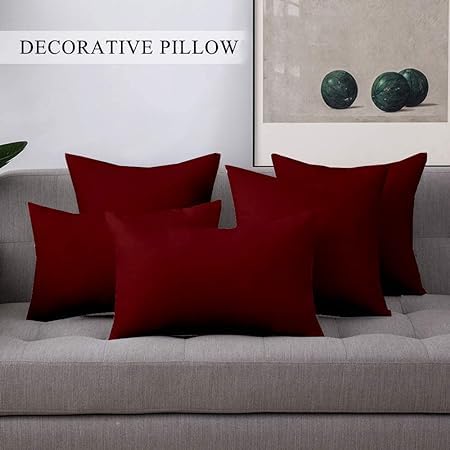 Image of Premium Polyester Fiber Cushion Fillers - Pack of 5 Pcs | 20 x 20 Inches | Burgundy| Cushions, Sofa Pillow, Cushion for Sofa, Cushion for Bed, Decorative Pillow, Pillow for Support