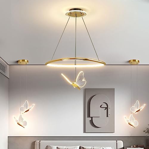 Chandelier à LED 60cm Gold Butfly 35W lustre rond chic pour le salon et la salle à manger