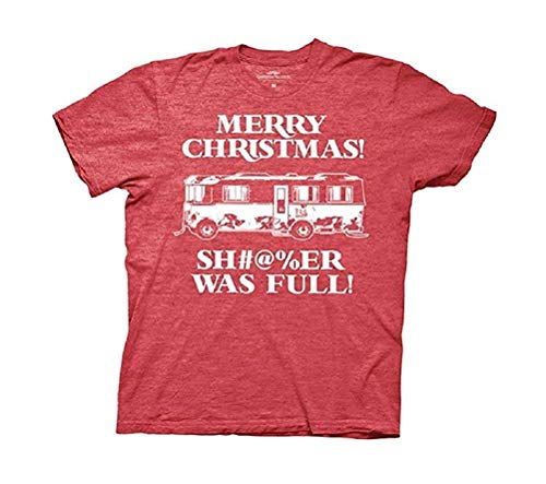 Image of Christmas Vacation Christmas Vacation Merry Christmas Shitter Was Full Griswolds Adult Heather Red T-shirt (Adult X-Large)