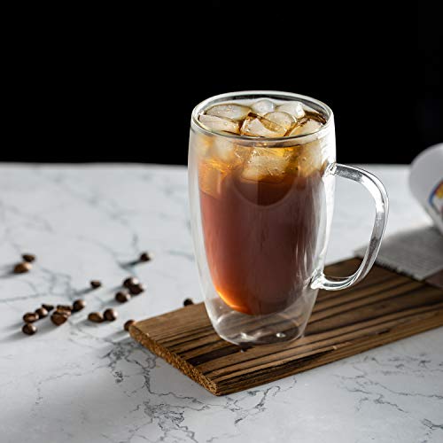 Meway 16Oz/6 Pack Coffee Mugs, Thickened Clear Glass Double Wall Cup With Handle For Coffee, Tea, Latte, Cappuccino (16 Oz，6) #TOP4