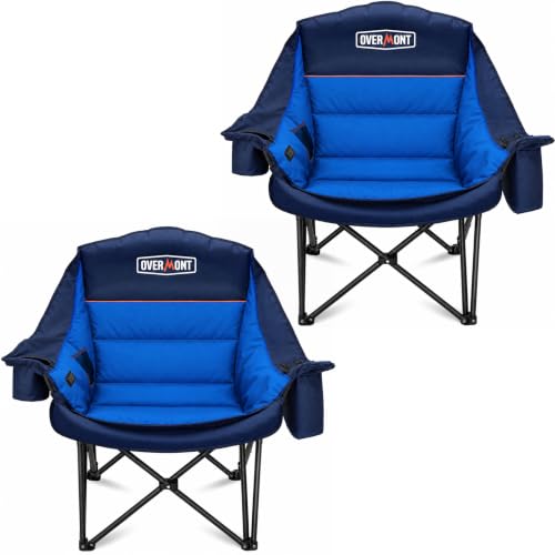 Overmont Gentle Heated Oversized Camping Chair for Adults - 3 Levels Seat & Back Separately Control - 500lbs Support Heavy Duty Padded Folding Chair Outdoor Garden Portable - Battery NOT Included