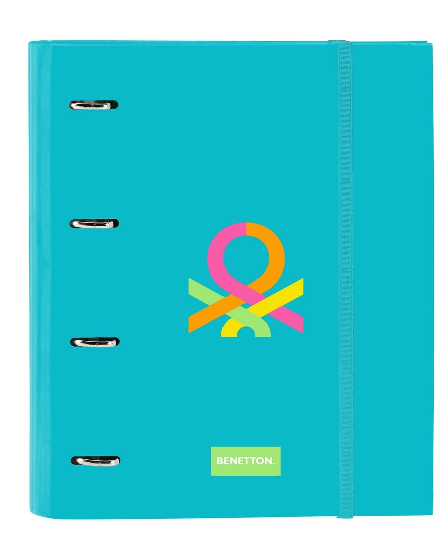 Classeur Safta Benetton Summer 4 Anneaux 35 cm - 100 Feuilles A4 - Bleu