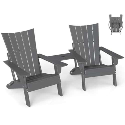 GREENVINES Folding-Adirondack-Chairs-Set-of-2 | HDPE Plastic | Arch Series | Fire Pit Chair | with Connecting Tray | Removable Table | All Weather | f
