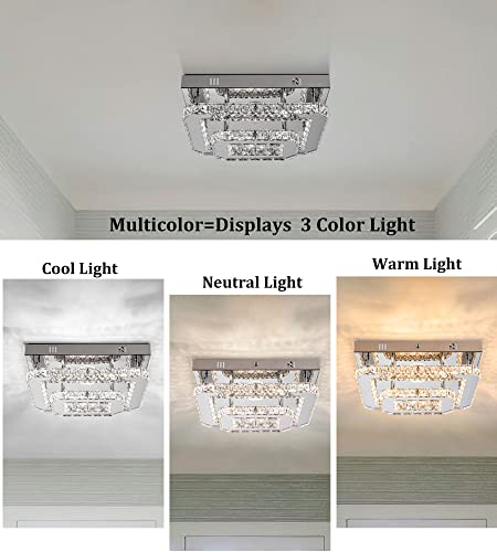 Dsliting Crystal Flush Mount Chandelier Hallway Ceiling Light Fixture Modern Led Crystal Chandelier Rectangle Stainless Steel Chandeliers For Bedroom Closet Stairway,Chrome,Changeable Light #TOP7