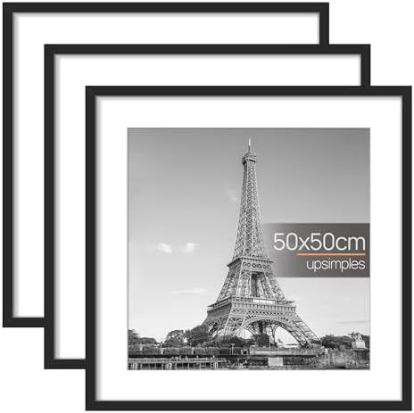 upsimples 3 Pack Bilderrahmen 50x50 Schwarz, Wandbilder Rahmen für Fotos | 50x50 cm Bilderrahmen für Wanddekoration, Poster, Kunstwerke, Schlafzimmer, Arbeitszimmer , Kinderzimmer,
