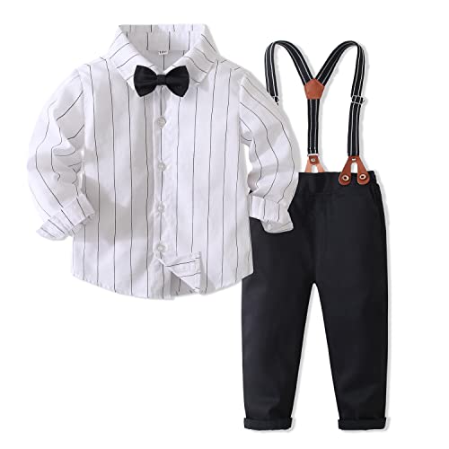 Kimocat Baby Boy Clothes Gentleman Clothing Suit for Newborn Baby Bow Tie Shirt + Suspender Trousers