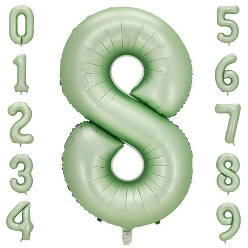 Image of Sage Green 8 Number Balloon,Olive Green 8 Balloons 40 Inch Large Helium Foil Mylar Birthday Balloons for Boy Girl Baby Shower Birthday Jungle Party Decorations