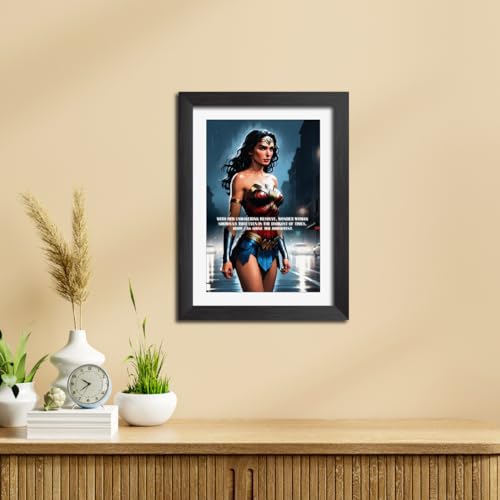 Image of TenorArts Wonder Woman Poster with Quotes Comics Photo Frame Painting With Black Wooden Textures (12inches x 9inches)