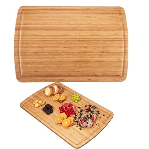 30" Extra Large Bamboo Cutting Boards for Kitchen, Wooden Chopping Board with Juice Groove, Reversible Butcher Block Cutting Board Carving Board for M