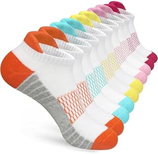 KOOOGEAR Running Trainer Socks Women 4-7,Womens Ladies Ankle Sports Socks Low Cut Anti Blister Cushioned Walking Cotton Socks 5 Pairs Colourful Breathable Wicking Non-slip Athletic Socks