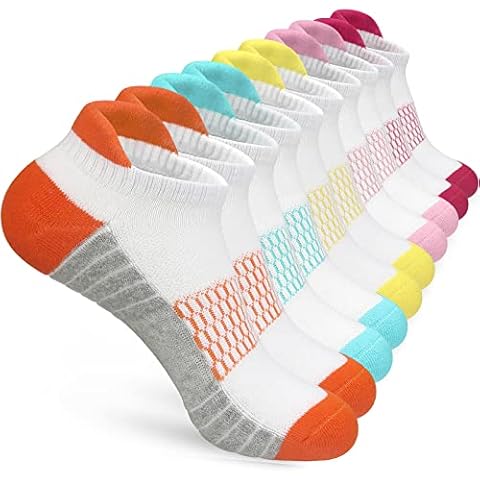 KOOOGEAR Running Trainer Socks Women 4-7,Womens Ladies Ankle Sports Socks Low Cut Anti Blister Cushioned Walking Cotton Socks 5 Pairs Colourful Breathable Wicking Non-slip Athletic Socks Cover