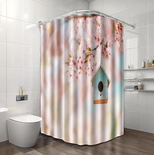 Rideau de douche rose esthétique grand format 240x200 cm fleurs de cerisier polyester - 5