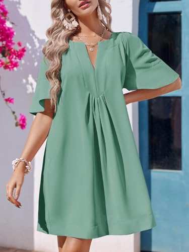 Image of Wenrine Womens Flutter Short Sleeve Mini Dress Casual V Neck Loose Flowy Summer Dresses