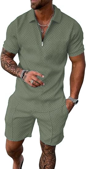 Mens Short Sets 2 Piece Outfits Polo Shirt Fashion Summer Tracksuits Casual Set Short Sleeve and Shorts Set for Men