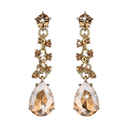 Molie Bridal Austrian Crystal Necklace and Earrings Jewelry Set Gifts fit with Wedding Dress(Champagne)