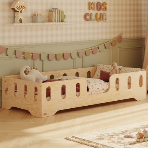 Smartwood Cama Infantil 80x160 - Cama Montessori De Madera Certificada Fsc, Con Barandilla De Protección Y Somier Resistente Hasta 230 Kg - Para Niño Y Niña - Montaje Fácil - Tila 2