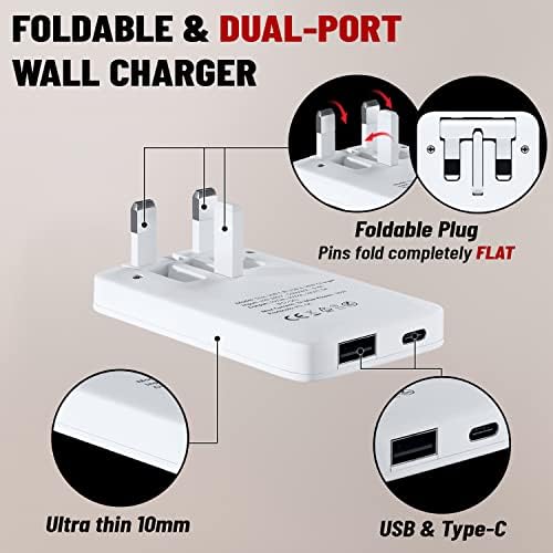 TWICK 20W Ultra Slim USB-C PD & USB QC 3.0 Fast Charger Folding UK Plug | USB Type C & USB Travel Adapter | iPhone 14/13/12/11/X/8 iPad | Samsung Galaxy Z/S22/S21/20/10/Note 20/10/Ultra+ (White 20W)