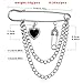 coadipress Hanging Long Chain Brooch Pin for Men Women Fashion Retro Silver Butterfly Bar Pins Safety Pin Punk Cool Chains Sweater Shawl Collar Coat Brooches Pin for Girls (Black Heart&Pin)