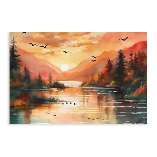 Peinture sur toile paysage de montagne coucher de soleil déco murale chambre 40x61
