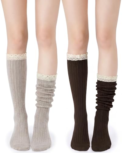 Image of Syhood Cotton Women thigh high socks with Lace Trim over the knee High Socks Boutique Lace Tall Boot Stockings for Women