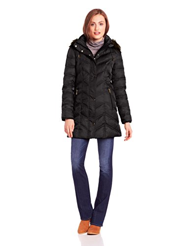 Kenneth Cole New York Women's Chevron Down Coat with Faux-Fur Trim
