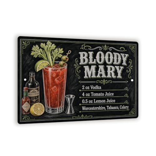 Bloody Mary Recipe Metal Sign - Chalkboard Bar Wall Decor - 8x12 Cocktail Art