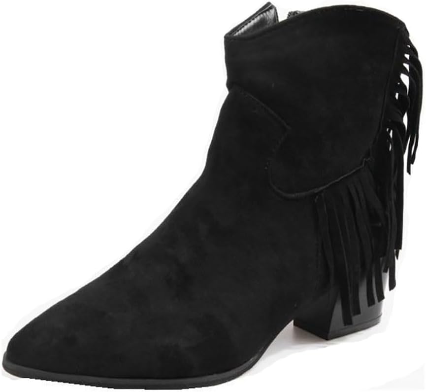 Ulalaza Women's Fringe Cowboy Boots Hidden Wedge Heel Ankle Layer Tassel BOOTS Rhinestones Sparkle Shining Fabric Nubuck Leather Comfortable Pull-On for Street Wedding Party