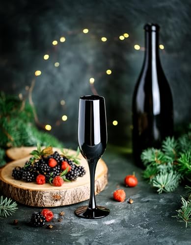 Glasmark Krosno Gläser 6er Set 0,2 Liter Sekt Champagner Prosecco Glas Kelch Sektgläser Champagnergläser Schaumweingläser Weingläser Schwarz 6 x 200ML