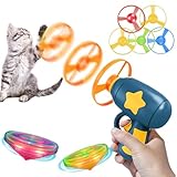 Vilbocr Glow Flying Disc Launcher Outdoor Toys for Kids Ages 3-12 Flying Saucer Toy disc Launcher Spinner disc Guns Flying Disc for Indoor Outdoor Games Cat Fetch Toy (Blue)