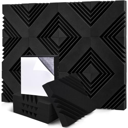 12 Pack Akustikschaumstoff Selbstklebend Schalldämmung Akustikpaneele 5x30x30cm | Schallschutzplatten Wand Aus Hochdichte Wandfliesen für Studio, Büro,Decke,Akustische Behandlung und Schlafzim