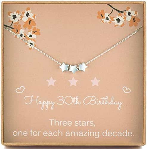 Pabenlily 30th Birthday Gifts for Women, Sterling Silver Three Star Necklace, Dainty Star Necklace, 6mm Star Beads, 1993 Birthday Jewellery Gifts for Her