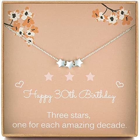 30th Birthday Gifts for Women, Sterling Silver Three Star Necklace, Dainty Star Necklace, 6mm Star Beads, 1992 Birthday Jewellery Gifts for Her Cover