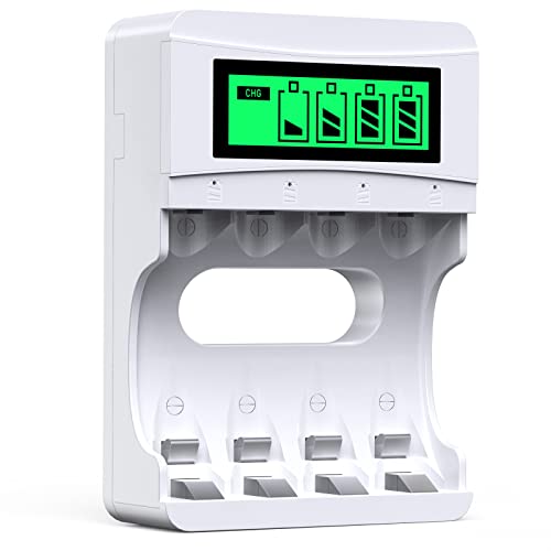 Delyeepow Chargeur de Piles 405 LCD, Blanc, Rechargeable pour Piles NiMH Cover