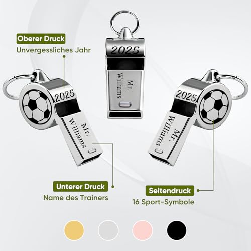 Trillerpfeife Personalisiert aus Edelstahl mit Lanyard Individuell Gravierte Schiedsrichter Pfeife mit Namen Laute Trillerpfeife für Basketball & Fußball Personalisierte Geschenke für Trainer Lehrer