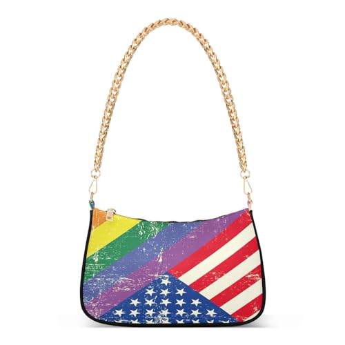 Image of Shoulder Bags for Women American US Flag Independence Day Patriotic Hobo Tote Handbag Small Clutch Purse with Zipper Closure