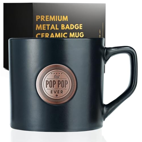 Onebttl Pop Pop Gifts Coffee Mug, Poppop Mug with Golden Badge from Granddaughter Grandson, 15oz/450ml Ceramic Mug for Christmas, Birthday by Onebttl - Used condition - US$17.14
